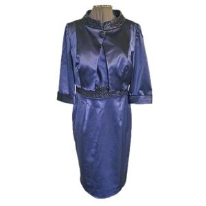 Cachet Beaded Cocktail Dress And Jacket Size 8 Navy Blue